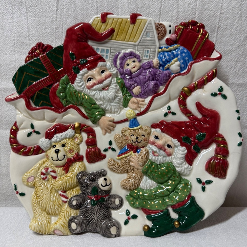 Fitz and Floyd Christmas Court Holiday Elf Canapé Plate w/ Box  10" Handcrafted